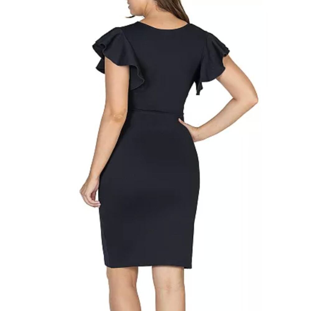 24seven Comfort Apparel Women's V-neck Ruffle Sleeve Knee Length Dress - Picture 2 of 8